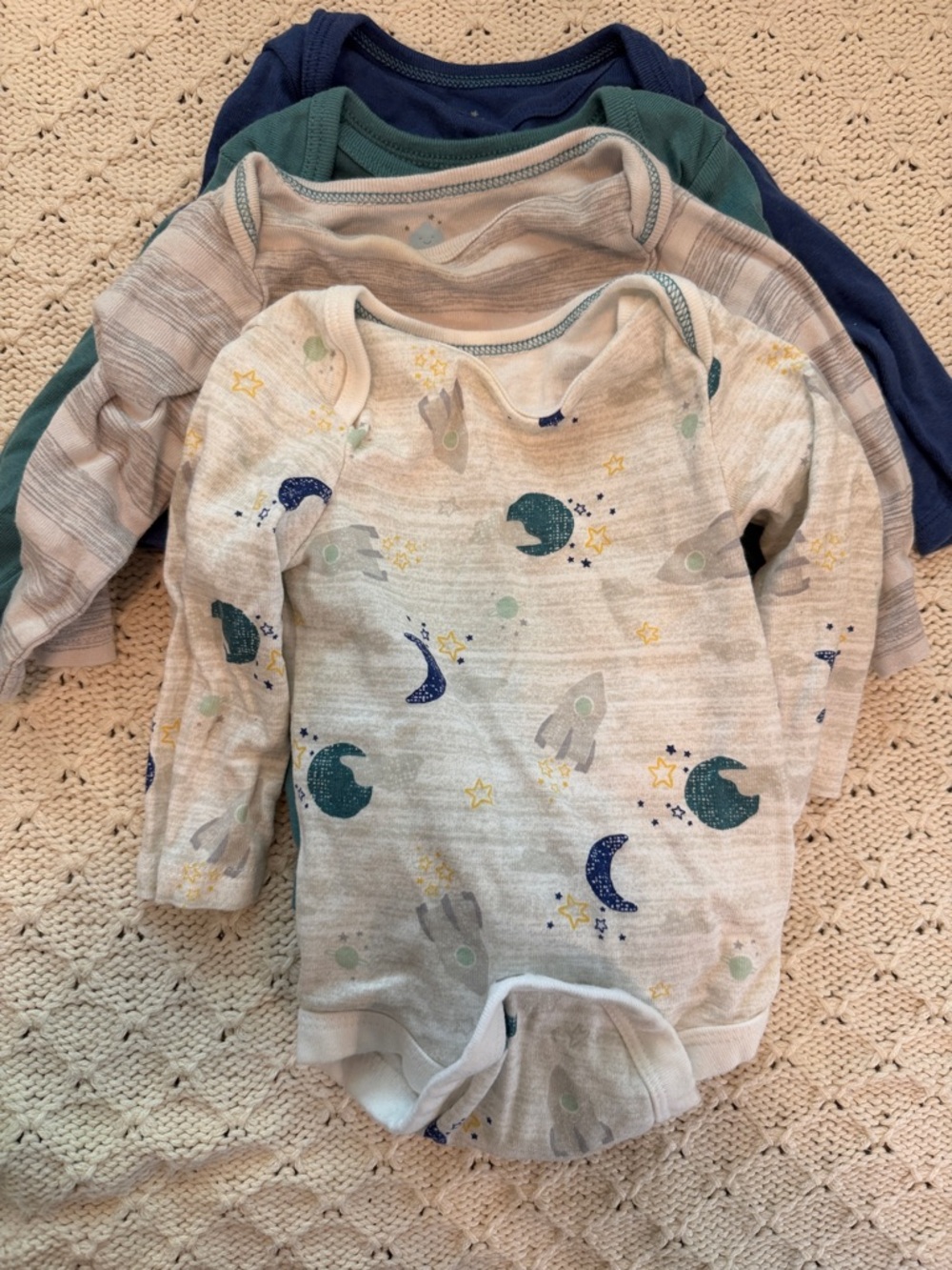 cloud island Cream Space Rocket & Moon One-Piece Bodysuit Set - Navy & Green